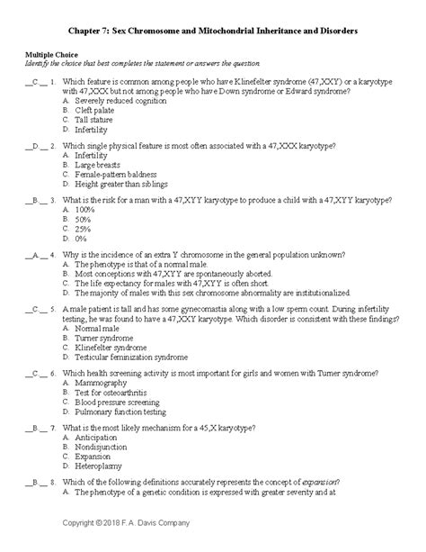 Sex Chromosome And Mitochondrial Inheritance Disorders Practice Questions CH Chapter