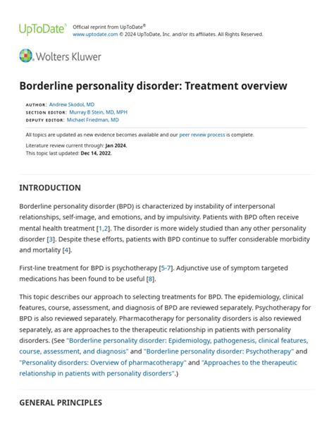 Borderline Personality Disorder - Treatment Overview - UpToDate | PDF ...