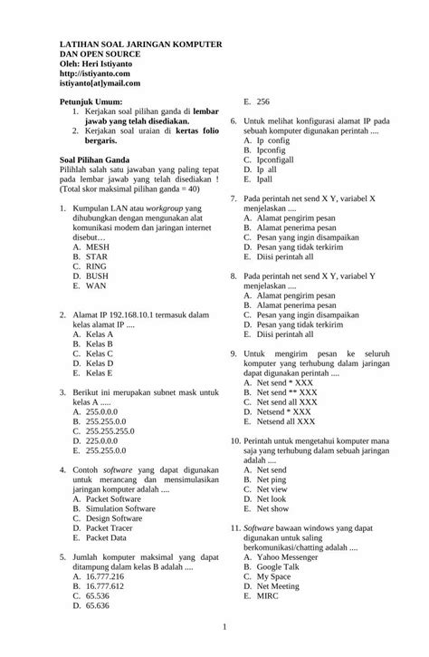 Pdf Latihan Soal Jaringan Komputer Matematika Dan Wp