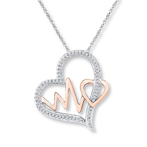 Heartbeat Necklace 16 Ct Tw Diamonds Sterling Silver And 10k Rose Gold Kay