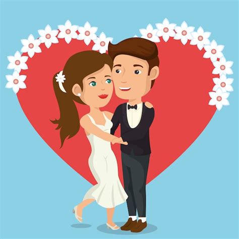 Free Vector Just Married Couple With Hearts Avatars Characters