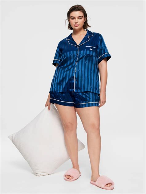 P A Plus Navy Penny Chic Satin Stripe Pj Set Peter Alexander Online