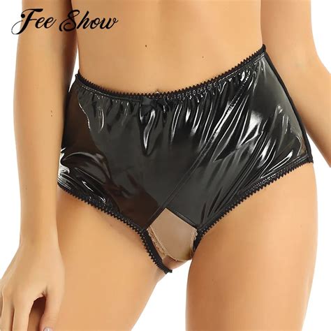 Vrouwen Sex Lingerie Latex Slipje Wetlook Lakleer Crotchless Sissy