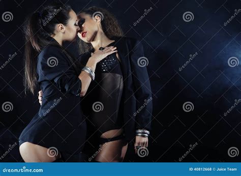 Two Dancing Woman In Black Lingerie Stock Photo Image Of Attractive