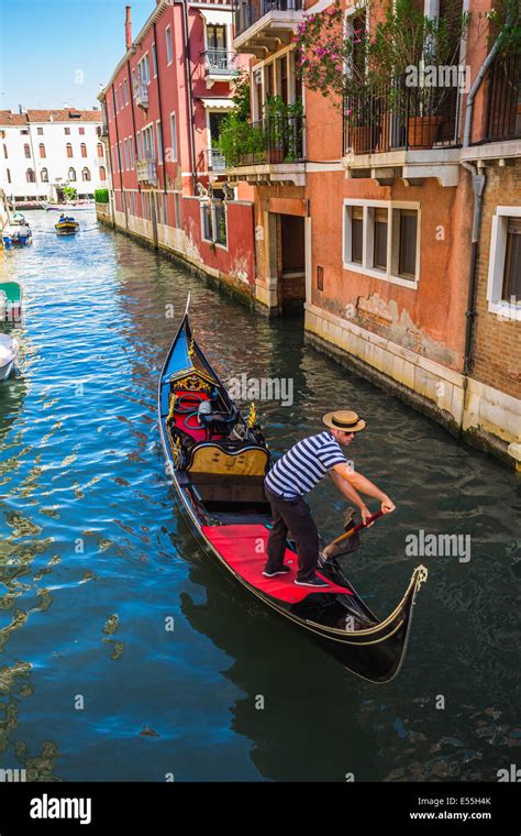 Venice Italy June Tourists Travel On Gondolas At Canal On June