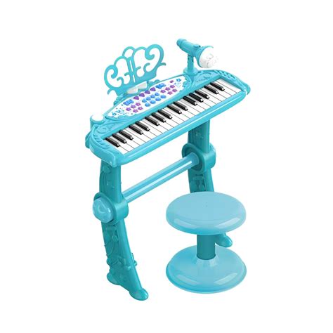 Ripley PIANO JUGUETE TECLADO INFANTIL CON MICROFONO Y TABURETE CELESTE