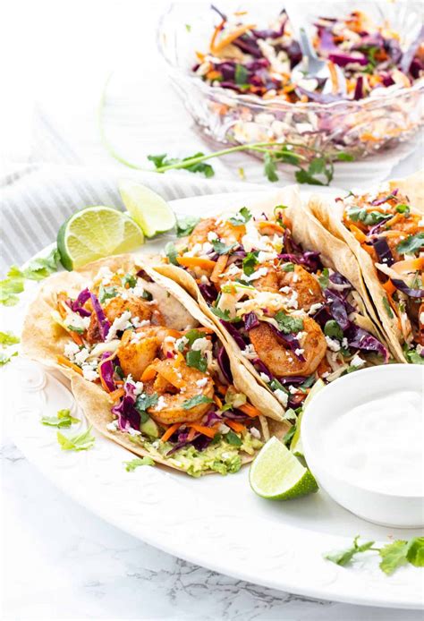 Spicy Shrimp Tacos With Cilantro Lime Slaw Haute Healthy Living