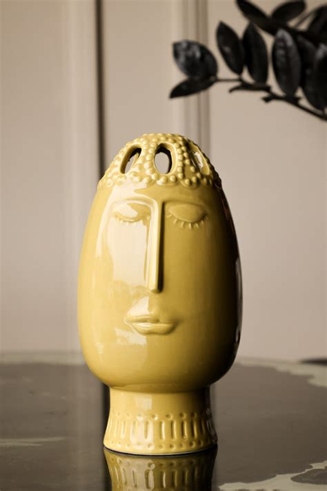 Mustard Ceramic Face Single Stem Vase Mysmallspace Uk