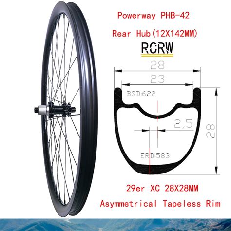 29er MTB XC 28X28 Rear Carbon Wheel Rim Asymmetric Tapeless Wide 28