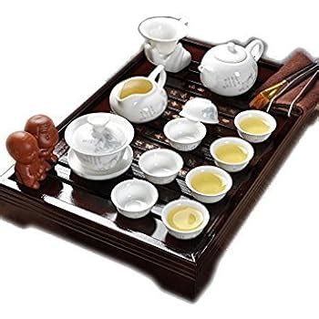 Chinesischer Kung Fu Keramik Tee Set Mit Hölzernem Tee Tablett Weinlese