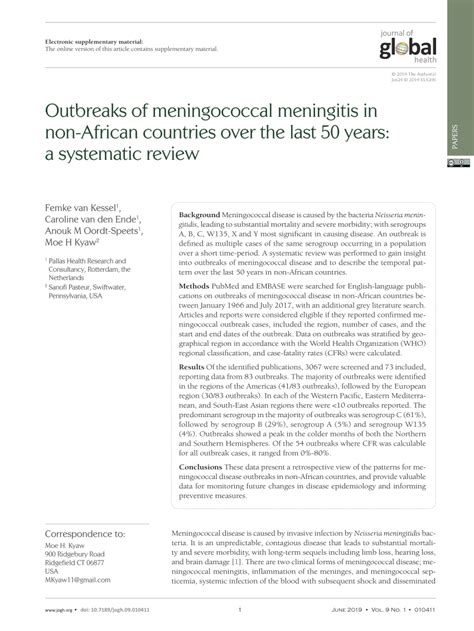 Pdf Outbreaks Of Meningococcal Meningitis In Non African Countries