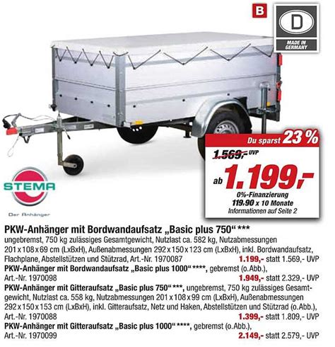 Stema Pkw Anh Nger Basic Plus Bordwandaufsatz Angebot Bei Toom