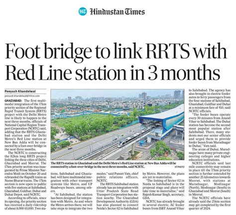 Foot Bridge To Link Rrts With Red Line Station In Months Hindustan