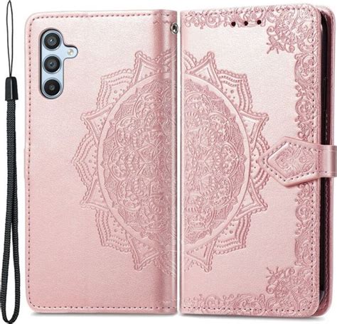 Samsung Galaxy A Hoesje Mandala Book Case Met Pasjeshouder Roze Goud