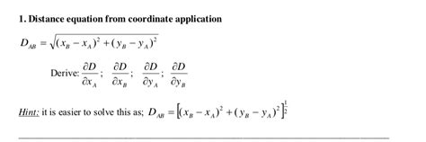 Solved [ Distance Equation From Coordinate Application Dab V Xb Ta Yb Ya Derive Jd Od