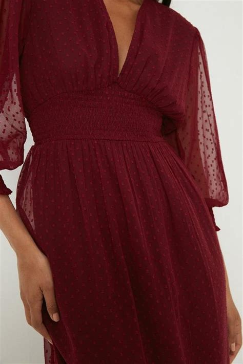 Dresses Berry Dobby Chiffon Shirred Waist Midi Dress Dorothy Perkins