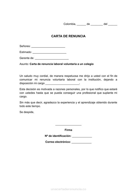 ᐅ Carta de Renuncia Voluntaria a un Colegio Ejemplos