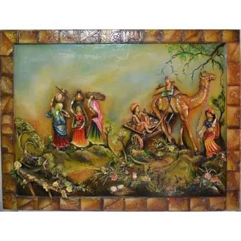 Wooden and Fiber Rajasthani Mural Painting, For Home Decor, Size: 4x4 ...