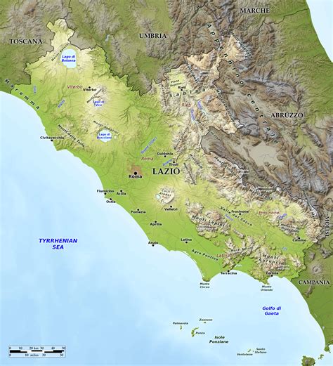 Blue Green Atlas Free Relief Map Of Italy Lazio