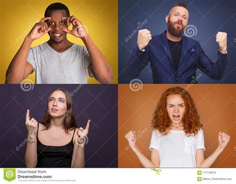 Diverse Young People Positive And Negative Emotions Set Stock Photo