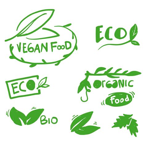 Hand Drawn Set Of Vegan Eco Bio Organic Fresh Healthy 100 Percent Natural Food Natural