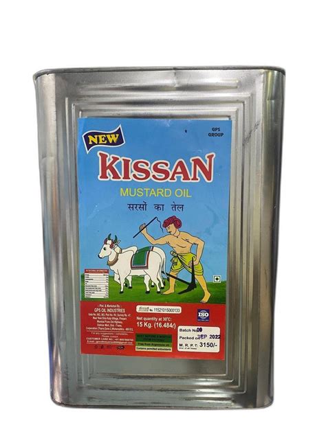 Yellow Kachchi Ghani New Kishan Mustured Oil 15 Kg Tin Packaging Size