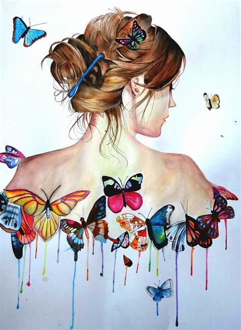 Chica Con Mariposas Mujer Con Mariposas Arte En Lienzo Arte De Mariposa