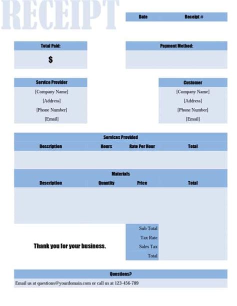 Free Receipt Template Printables Word Excel Or Editable Pdf