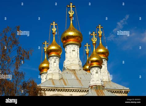 Golden Domes Of The Russian Orthodox Church In Geneva Switzerland Stock