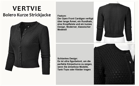 Vertvie Damen Bolero Kurze Strickjacke Langarm Cardigan Elegante Jacke