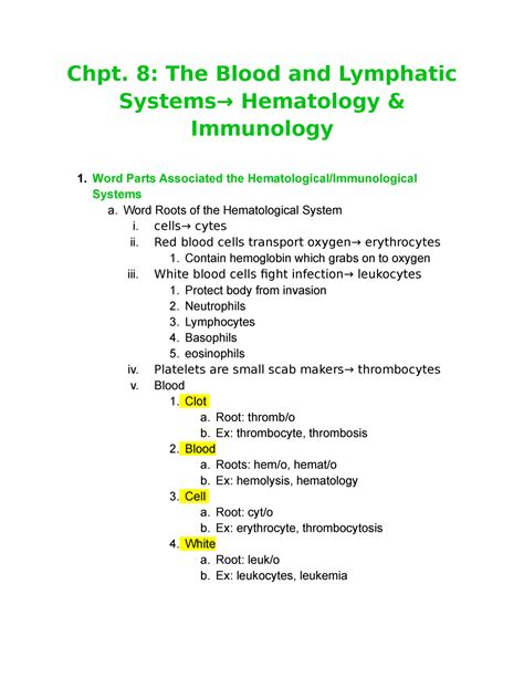 Medical Terminologies Chpt Notes Chpt The Blood And Lymphatic