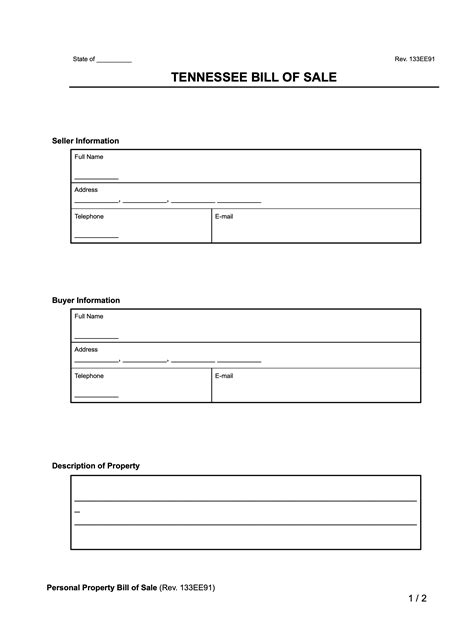 Tennessee Bill Of Sale Form Free Printable