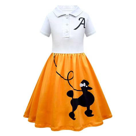 ANINEO 50s Outfit for Girls, Poodle Skirt Dress, Sock Hop Clothing, Retro 50s Dress for Kids