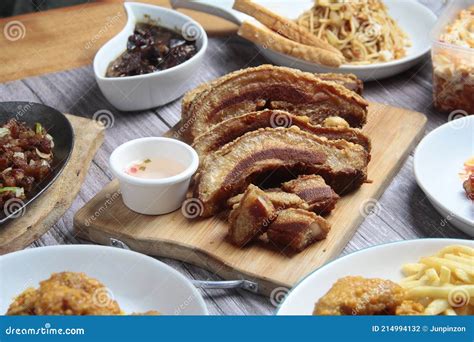 Freshly Cooked Filipino Food Called Bagnet Or Deep Fried Crispy Pork