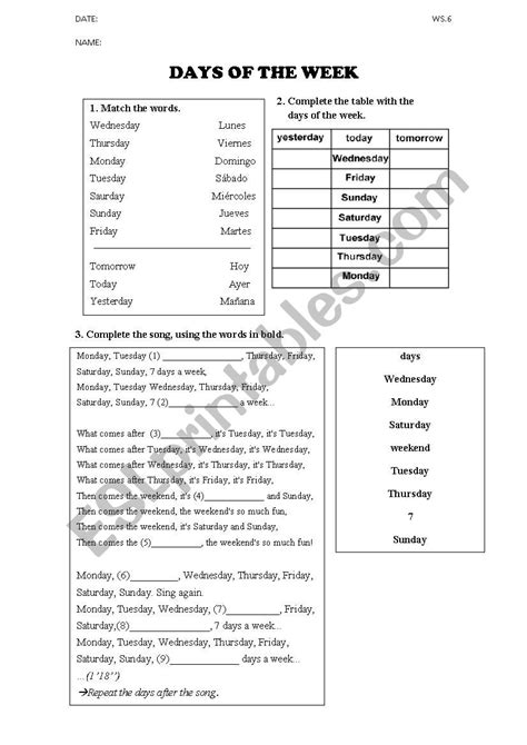 Days Of The Week Esl Worksheet By Raullm