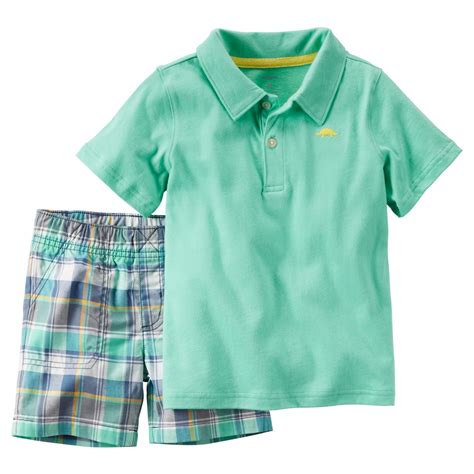 Carters Newborn And Infant Boys Polo Shirt And Shorts Plaid Clothing