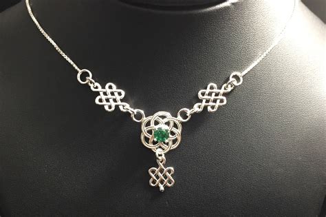 Celtic Knot Emerald Necklace In Sterling Silver Scottish Symbolic