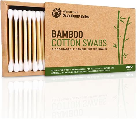 Worldfront Naturals Biodegradable Bamboo Cotton Swabs 200pcs Eco