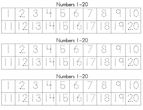 1 20 Number Tracing Learning Printable