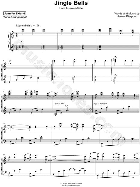 Jennifer Eklund Jingle Bells [late Intermediate] Sheet Music Piano Solo In C Major