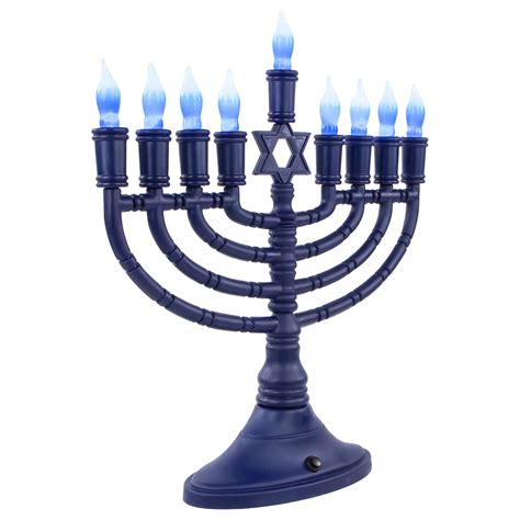 15" Premium Blue Large LED Electric Menorah with Sequential Lighting ...