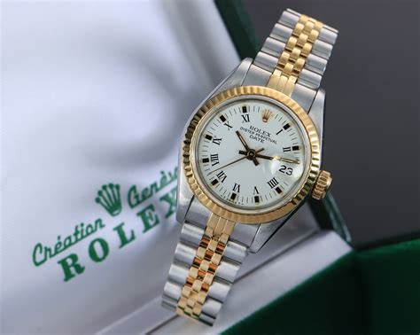 Rolex Date Dameur I Kt Guld Og St L Med Hvid Skive Boks Cert