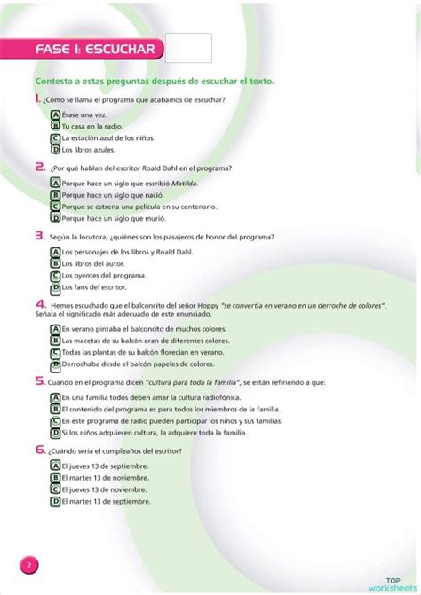 Comprensión Oral 1 6º Ep Ficha Interactiva Topworksheets