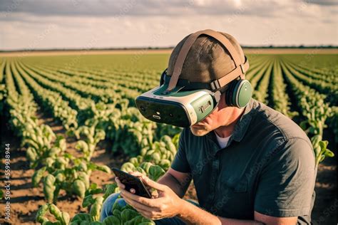 Farmer Using A Virtual Reality Headset To Plan Crop Related Activities