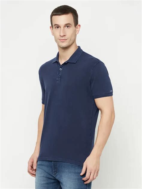 Octave Men Blue Polo Collar T Shirt