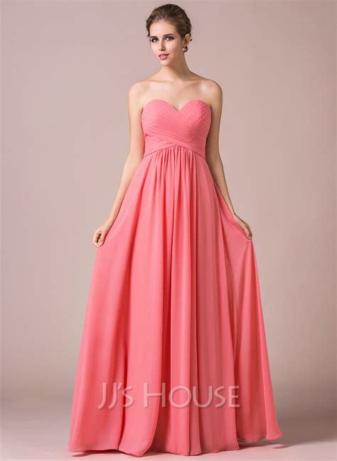 A Line Crinkle Sweetheart Floor Length Chiffon Bridesmaid Dress Jj S