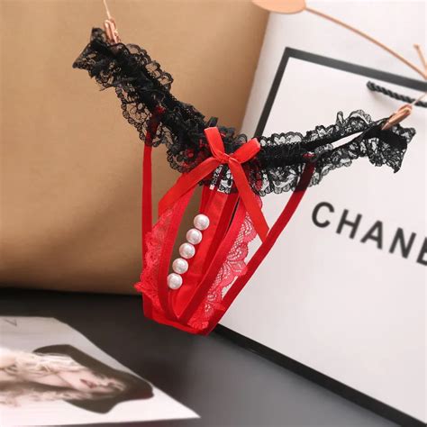 Sexy And Fun Underwear For Women Low Rise Hot Lace Open Crotch Pearl G String Trousers