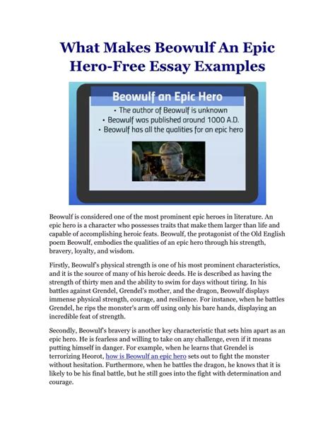 Ppt What Makes Beowulf An Epic Hero Free Essay Examples Powerpoint