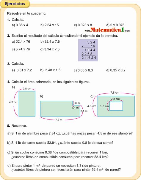 MULTIPLICACIÓN DE NÚMEROS DECIMALES EJERCICIOS RESUELTOS DE SEXTO GRADO