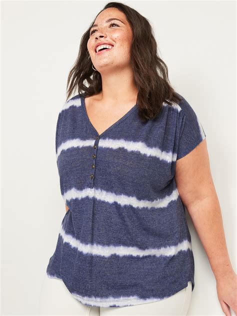 Loose V Neck Linen Blend Plus Size Henley Tee Old Navy